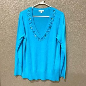 Women’s V-Neck bedazzled pullover sweater size Lg